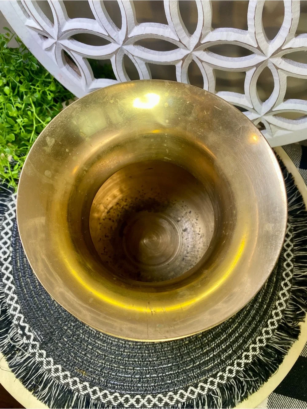 Vintage Brass  Spittoon With Decorative Ring Handles